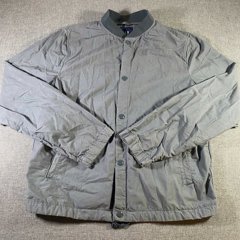GAP Mens M Gray Lightweight Button Down Bomber Jacket Casual Coat